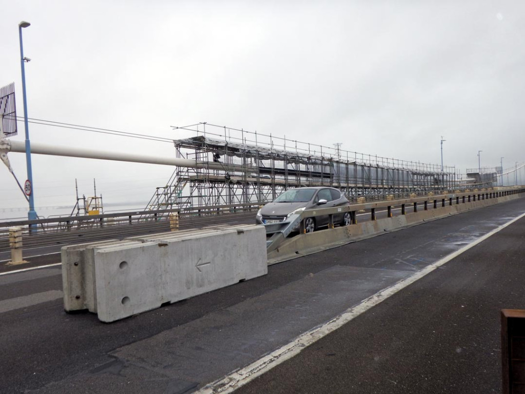 Varioguard installed on the Severn Bridge for Suspension Cable Inspection with car driving past