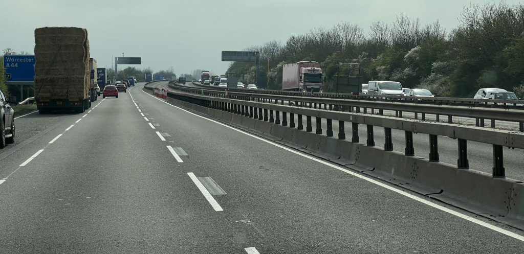Wide shot M5 Worcester Central Reservation Works with road barriers