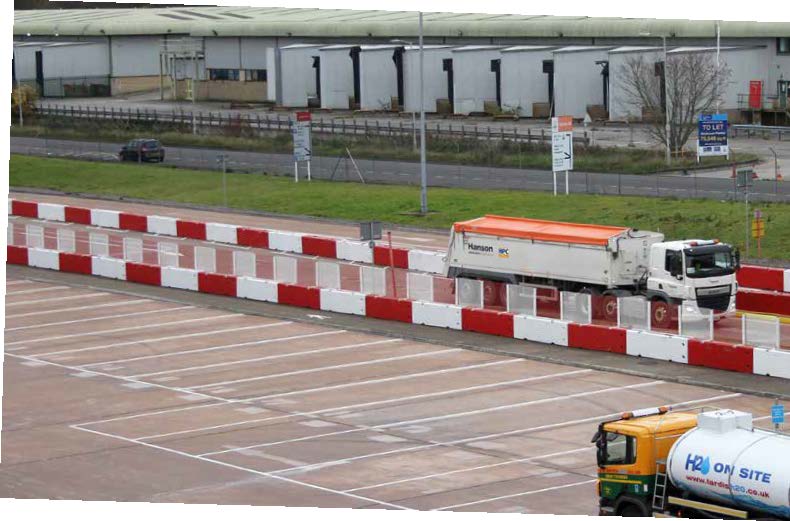 Multibloc traffic management barriers separating bus and HGV traffic at the Hinkley Point Park and Ride