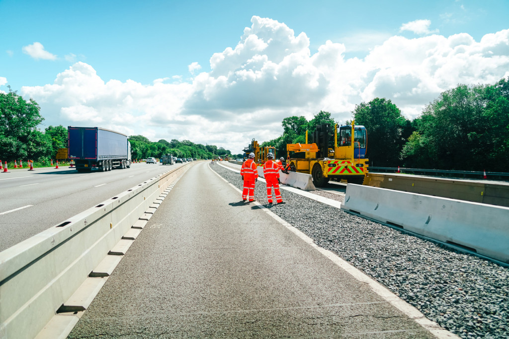 Two engineers planning the Multibloc TVCB installation on the M6 J16-19