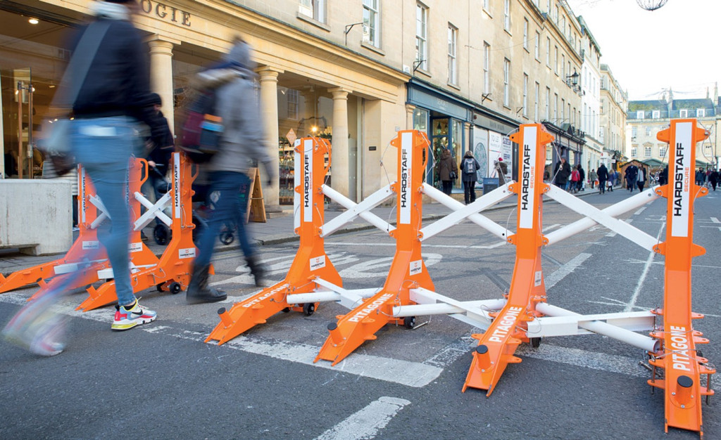 Bath Christmas Market temporary hostile vehicle mitigation barriers Pitagone from Hardstaff