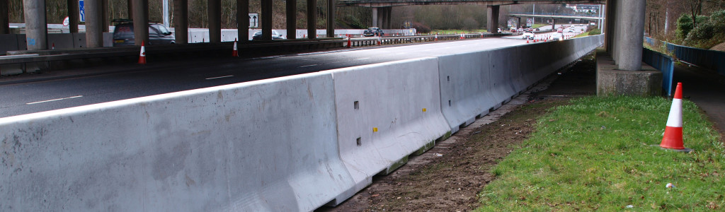 Close up of high risk pier protection at M74 road works