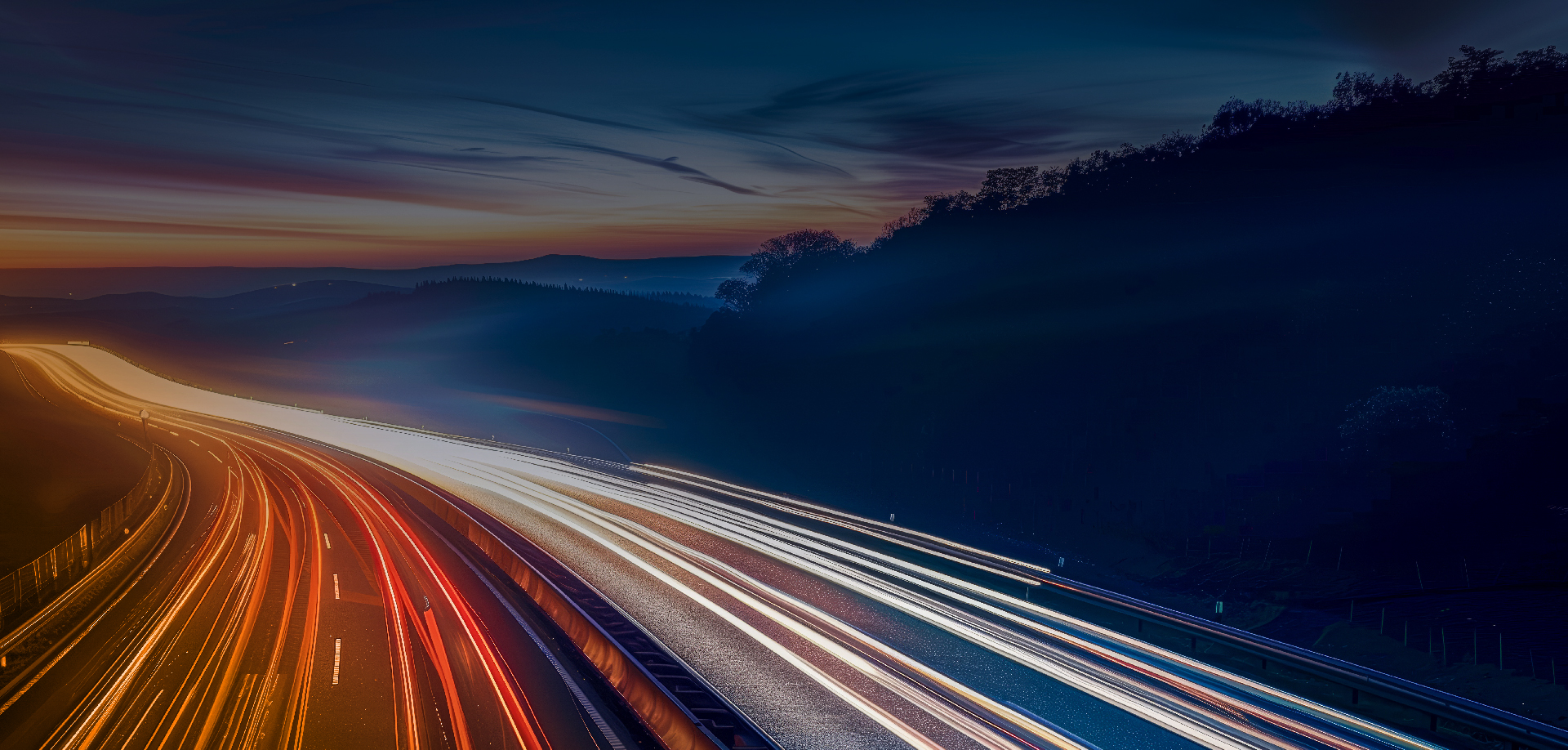 Light trails photograph on motorway at night